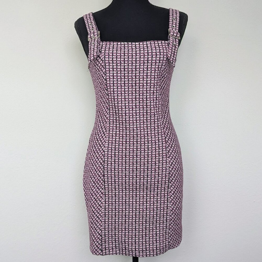 Forever 21 Women’s M Houndstooth Black Purple Dress Adjustable Straps, Zip NWT
